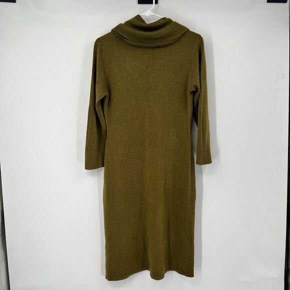 Connected Apparel M Olive Green Cowl Neck LS Sweater Midi Dress Boho Demure - Picture 3 of 9